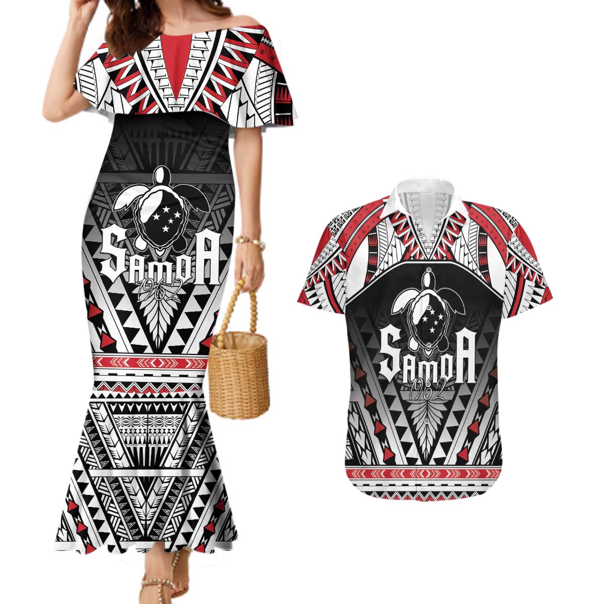 Samoa Independence Day Couples Matching Mermaid Dress and Hawaiian Shirt Proud To Be Samoan