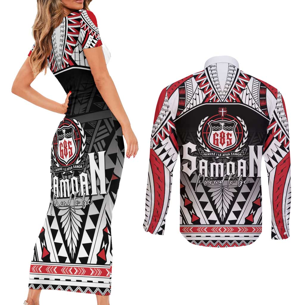 Samoa Independence Day Couples Matching Short Sleeve Bodycon Dress and Long Sleeve Button Shirt Proud To Be Samoan