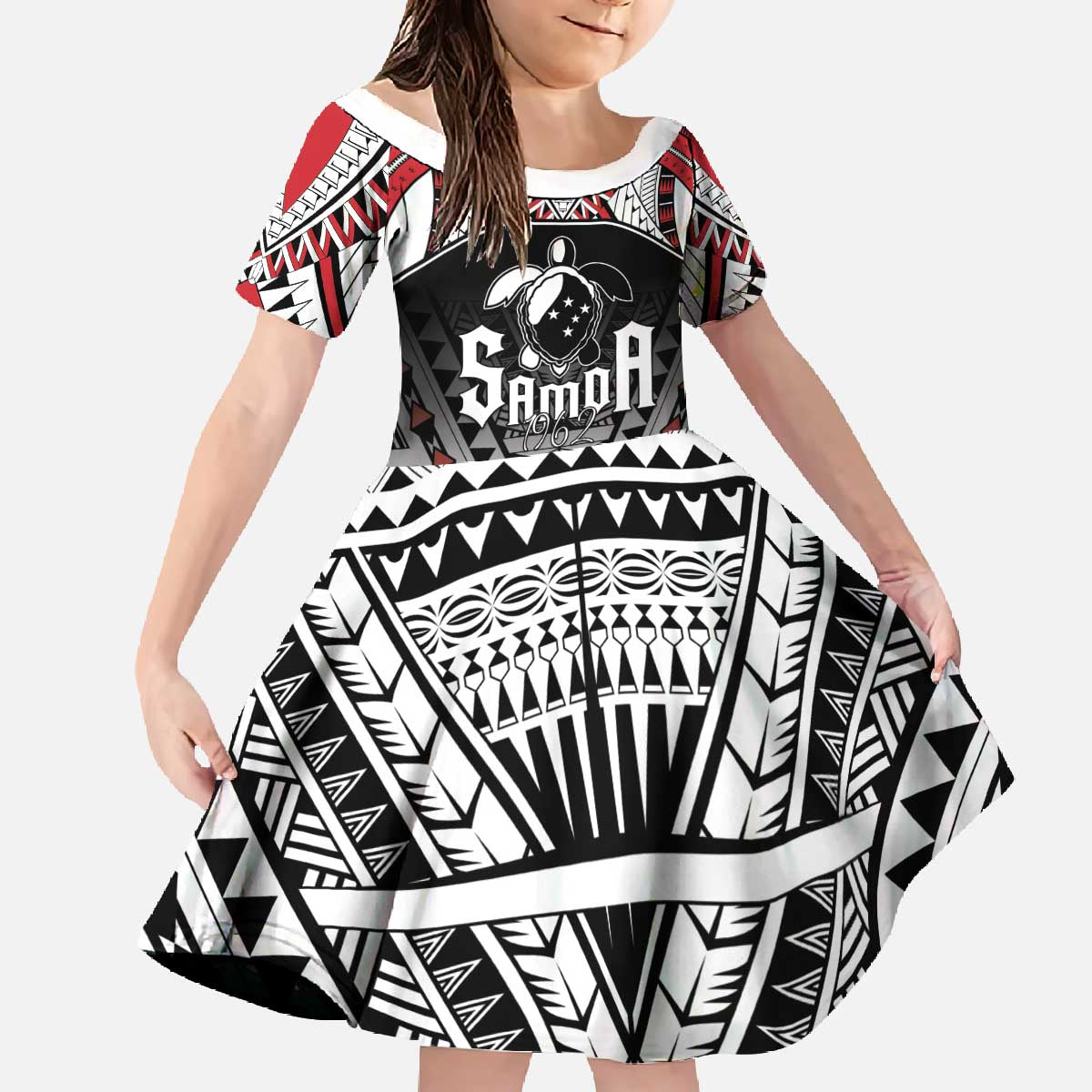 Samoa Independence Day Family Matching Off The Shoulder Long Sleeve Dress and Hawaiian Shirt Proud To Be Samoan LT05 Daughter's Dress Black - Polynesian Pride