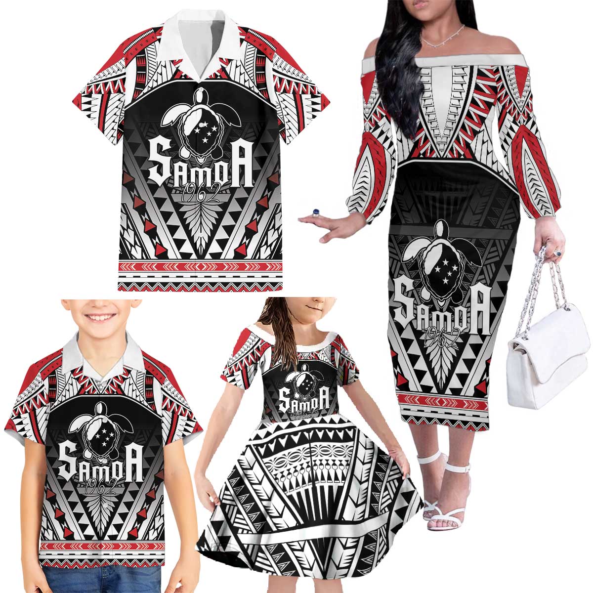 Samoa Independence Day Family Matching Off The Shoulder Long Sleeve Dress and Hawaiian Shirt Proud To Be Samoan LT05 - Polynesian Pride