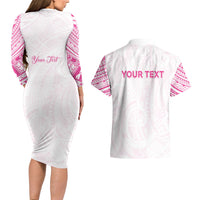 Personalised New Zealand Aotearoa Couples Matching Long Sleeve Bodycon Dress and Hawaiian Shirt Nurse Tribal Pink Version LT05 - Polynesian Pride