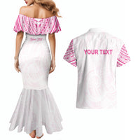 Personalised New Zealand Aotearoa Couples Matching Mermaid Dress and Hawaiian Shirt Nurse Tribal Pink Version LT05 - Polynesian Pride