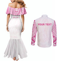 Personalised New Zealand Aotearoa Couples Matching Mermaid Dress and Long Sleeve Button Shirt Nurse Tribal Pink Version LT05 - Polynesian Pride