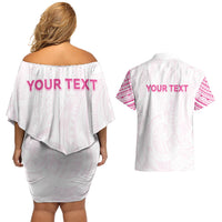 Personalised New Zealand Aotearoa Couples Matching Off Shoulder Short Dress and Hawaiian Shirt Nurse Tribal Pink Version LT05 - Polynesian Pride