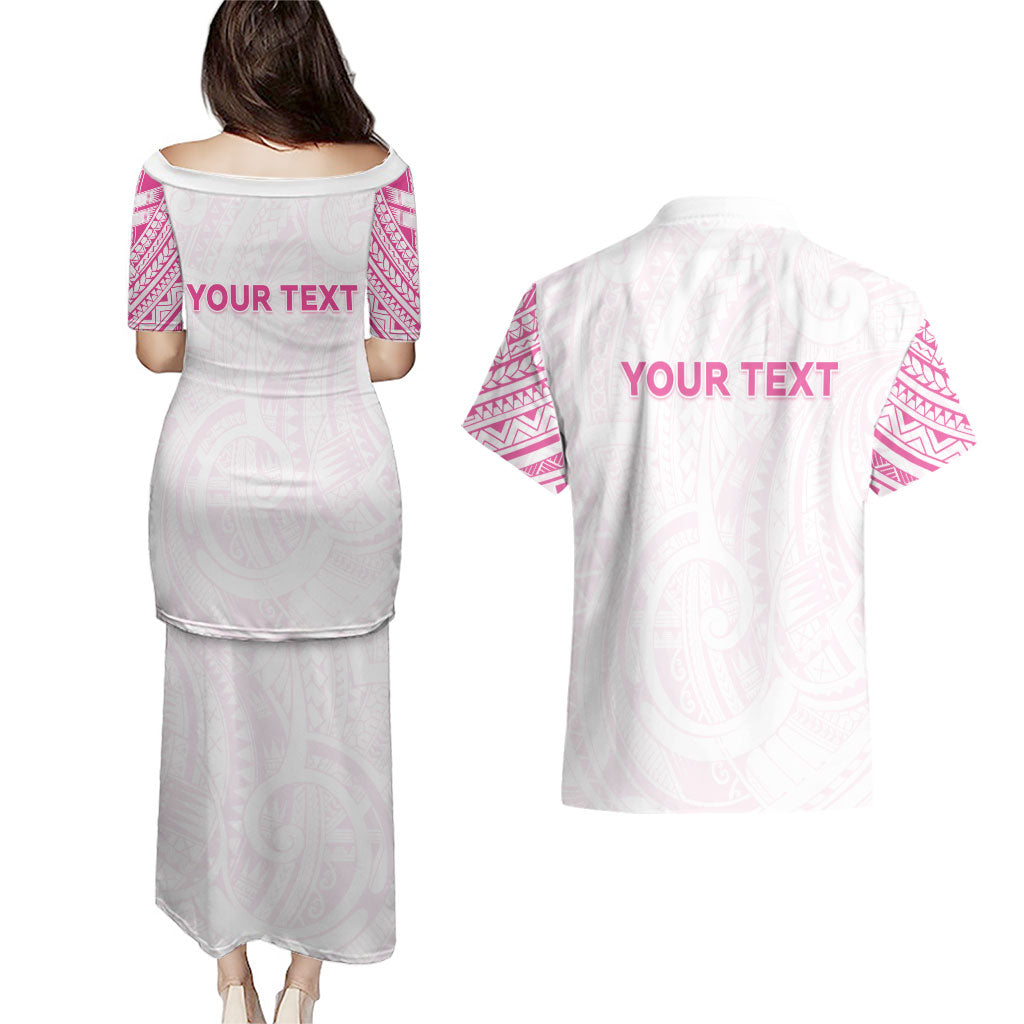 Personalised New Zealand Aotearoa Couples Matching Puletasi and Hawaiian Shirt Nurse Tribal Pink Version