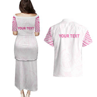 Personalised New Zealand Aotearoa Couples Matching Puletasi and Hawaiian Shirt Nurse Tribal Pink Version