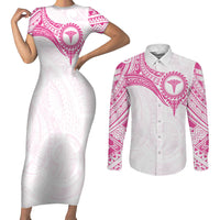 Personalised New Zealand Aotearoa Couples Matching Short Sleeve Bodycon Dress and Long Sleeve Button Shirt Nurse Tribal Pink Version LT05 Pink - Polynesian Pride