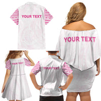 Personalised New Zealand Aotearoa Family Matching Off Shoulder Short Dress and Hawaiian Shirt Nurse Tribal Pink Version LT05 - Polynesian Pride