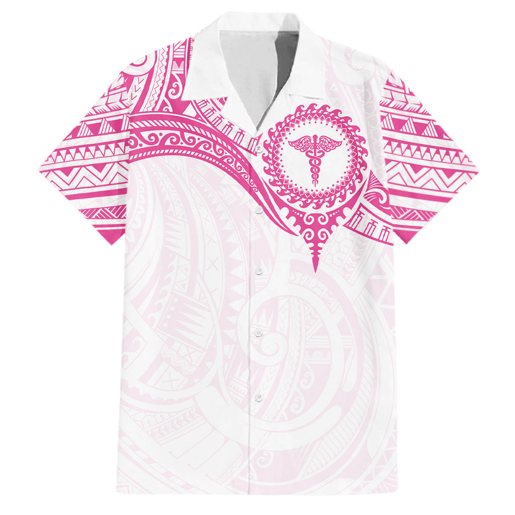 Personalised New Zealand Aotearoa Family Matching Summer Maxi Dress and Hawaiian Shirt Nurse Tribal Pink Version LT05 Dad's Shirt - Short Sleeve Pink - Polynesian Pride