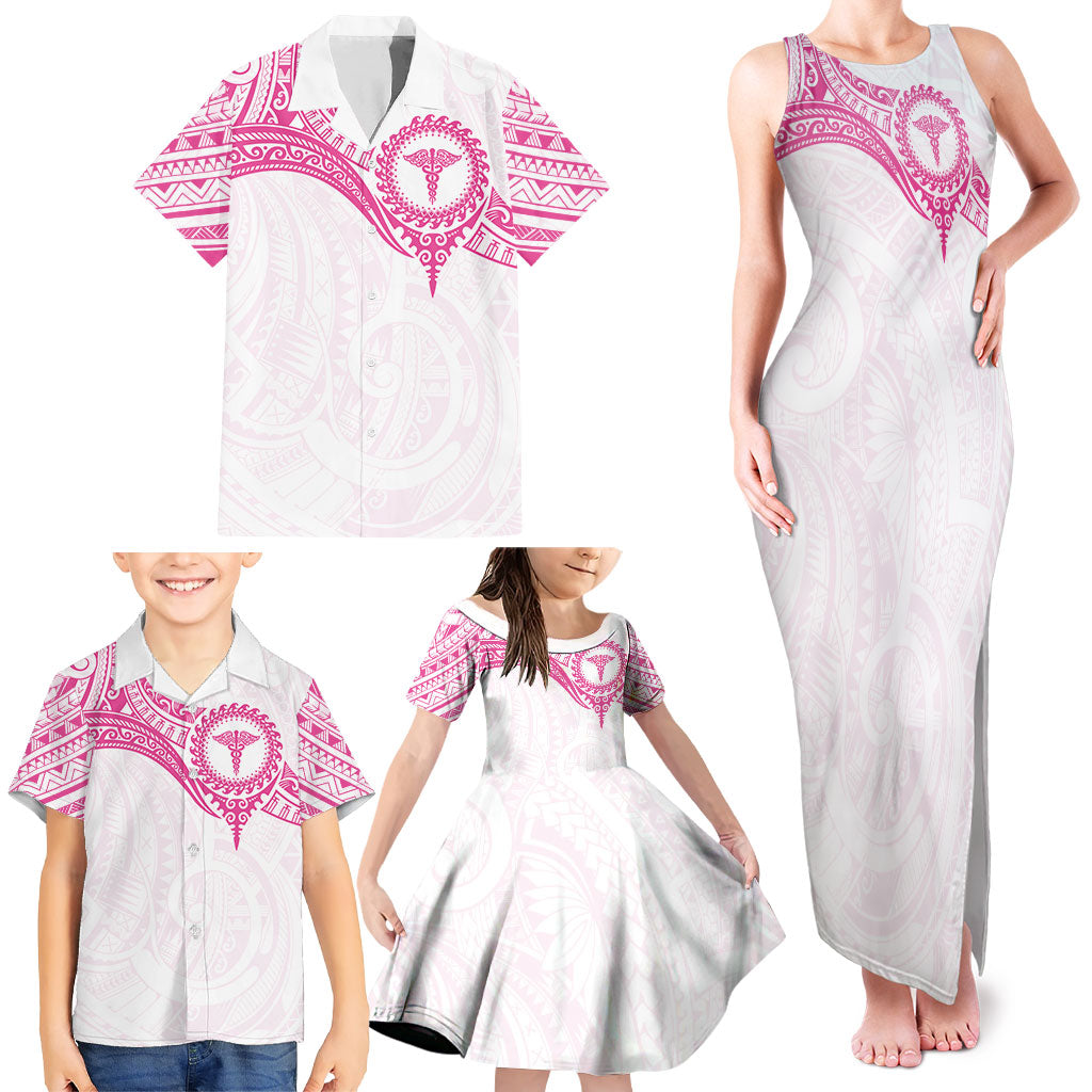 Personalised New Zealand Aotearoa Family Matching Tank Maxi Dress and Hawaiian Shirt Nurse Tribal Pink Version LT05 - Polynesian Pride