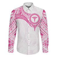 Personalised New Zealand Aotearoa Family Matching Tank Maxi Dress and Hawaiian Shirt Nurse Tribal Pink Version LT05 Dad's Shirt - Long Sleeve Pink - Polynesian Pride