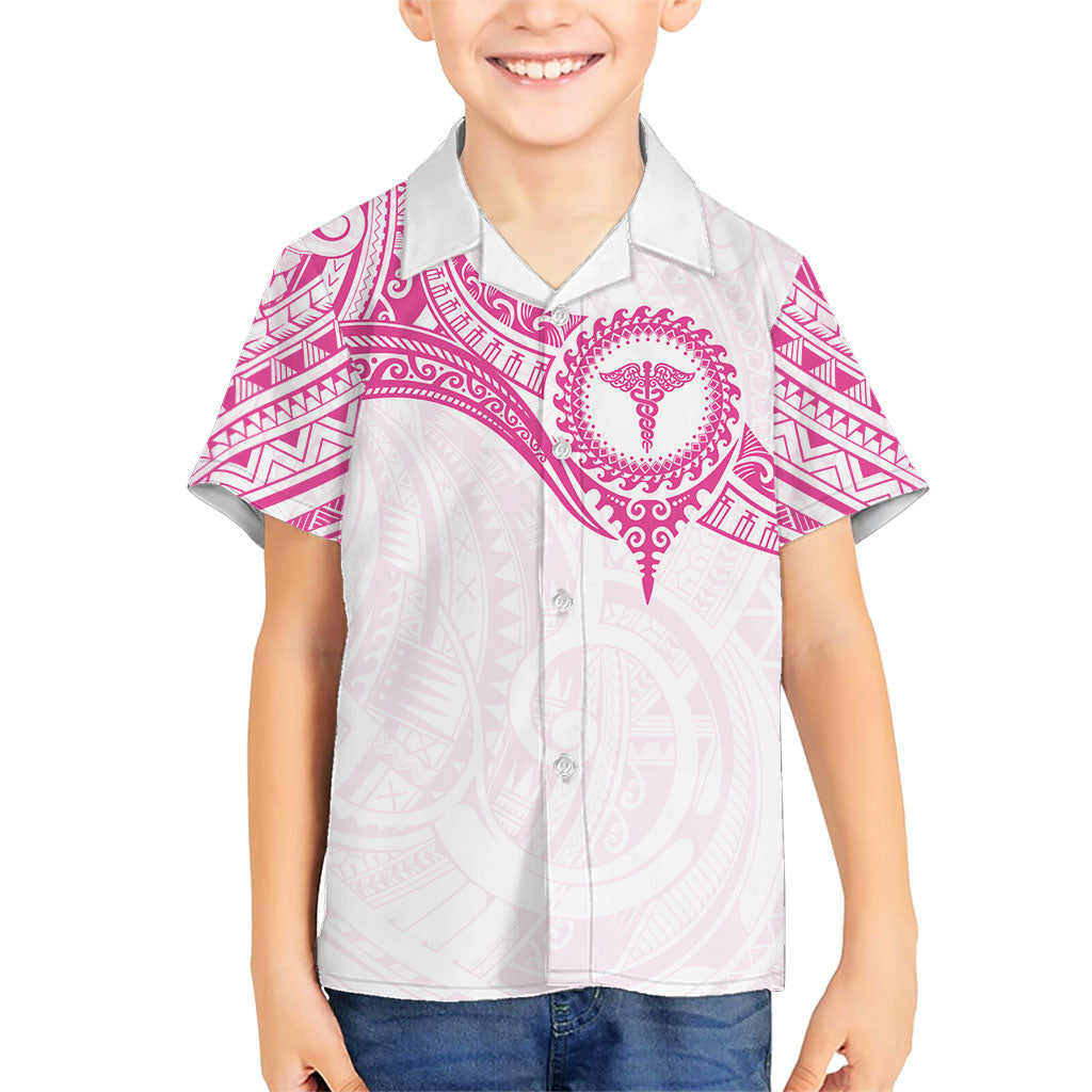 Personalised New Zealand Aotearoa Family Matching Tank Maxi Dress and Hawaiian Shirt Nurse Tribal Pink Version LT05 Son's Shirt Pink - Polynesian Pride