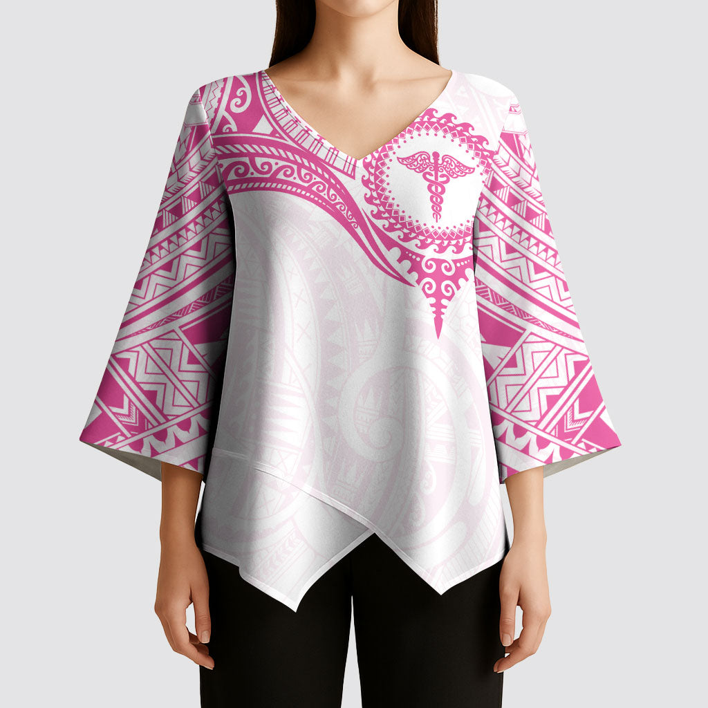 Personalised New Zealand Aotearoa Kimono Sleeve Blouse Nurse Tribal Pink Version