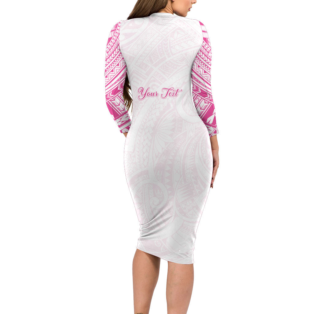 Personalised New Zealand Aotearoa Long Sleeve Bodycon Dress Nurse Tribal Pink Version