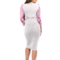 Personalised New Zealand Aotearoa Long Sleeve Bodycon Dress Nurse Tribal Pink Version