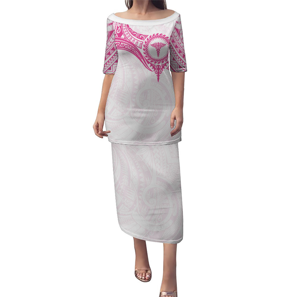 Personalised New Zealand Aotearoa Puletasi Nurse Tribal Pink Version