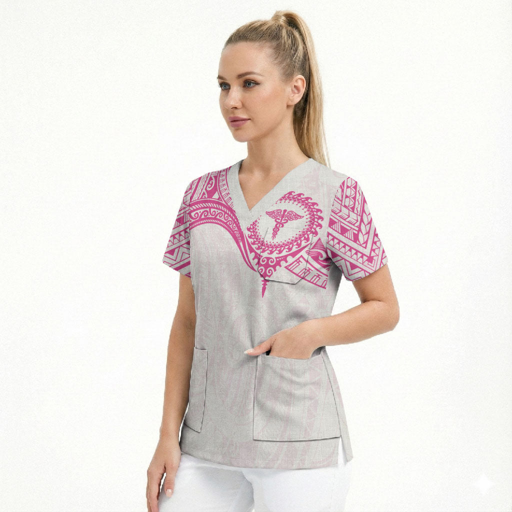 Personalised New Zealand Aotearoa Scrub Top Nurse Tribal Pink Version