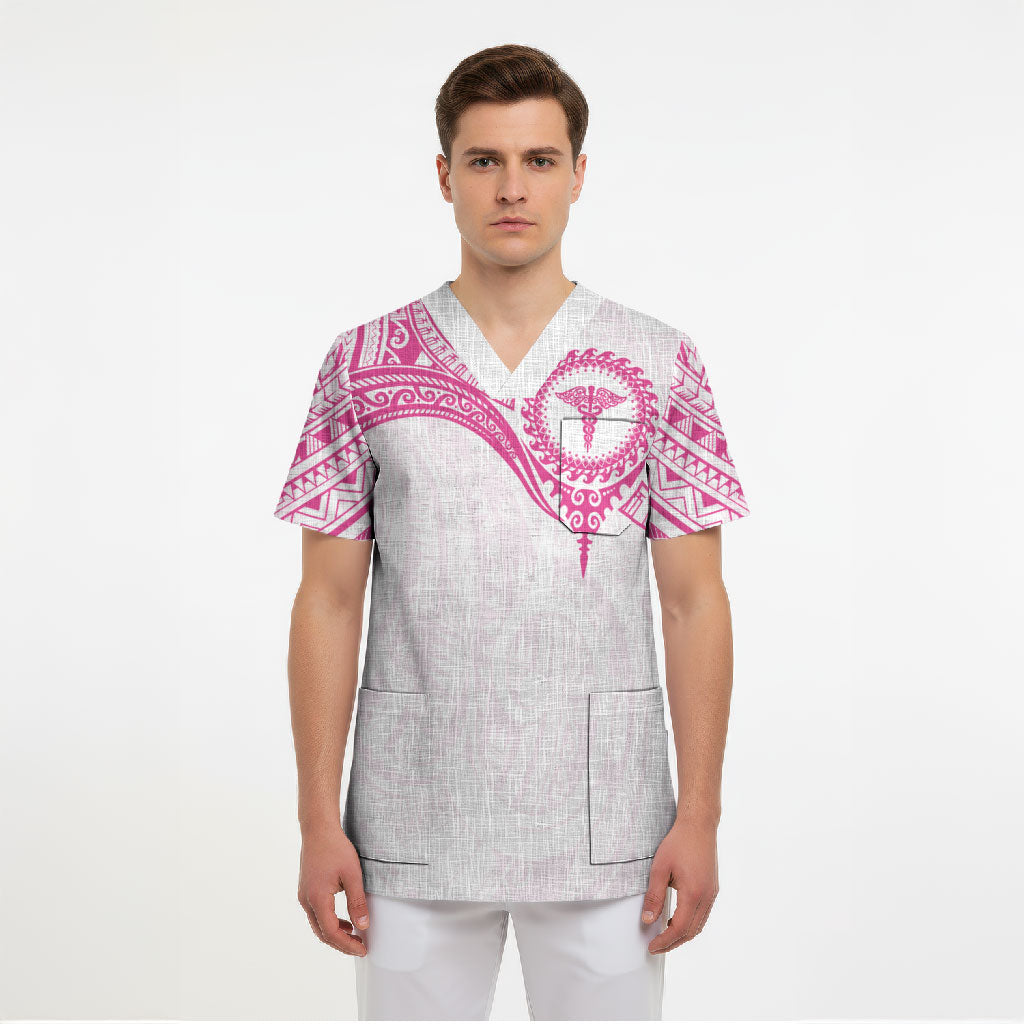 Personalised New Zealand Aotearoa Scrub Top Nurse Tribal Pink Version