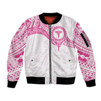 Personalised New Zealand Aotearoa Sleeve Zip Bomber Jacket Nurse Tribal Pink Version