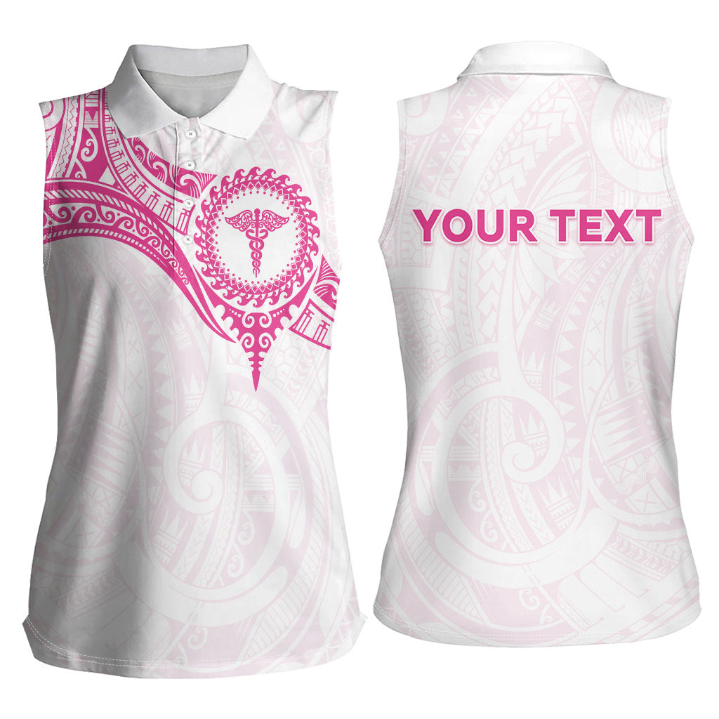 Personalised New Zealand Aotearoa Women Sleeveless Polo Shirt Nurse Tribal Pink Version LT05 - Polynesian Pride