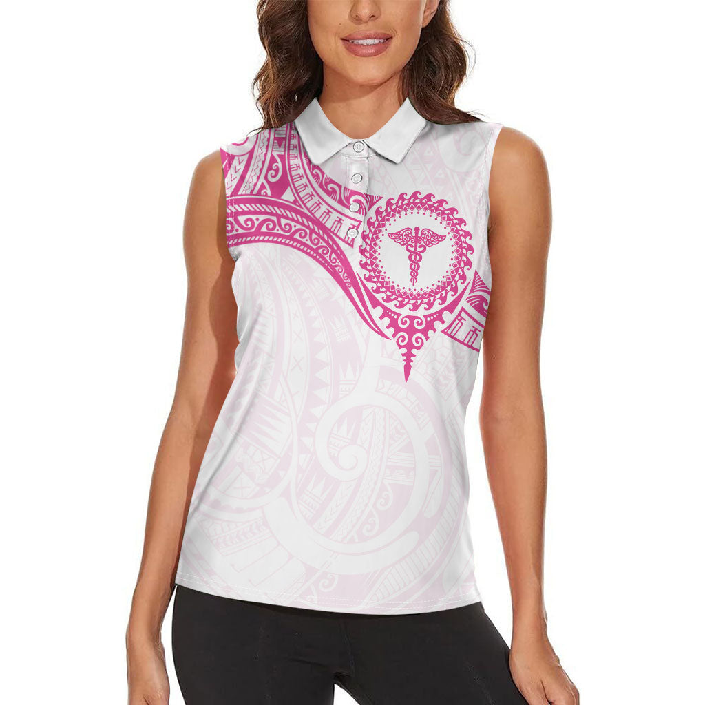 Personalised New Zealand Aotearoa Women Sleeveless Polo Shirt Nurse Tribal Pink Version LT05 - Polynesian Pride