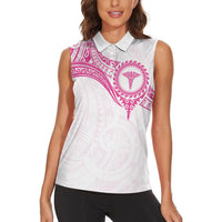 Personalised New Zealand Aotearoa Women Sleeveless Polo Shirt Nurse Tribal Pink Version LT05 - Polynesian Pride