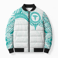 Personalised New Zealand Aotearoa Bomber Puffer Jacket Nurse Tribal Teal Version