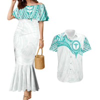 Personalised New Zealand Aotearoa Couples Matching Mermaid Dress and Hawaiian Shirt Nurse Tribal Teal Version LT05 Teal - Polynesian Pride