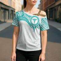 Personalised New Zealand Aotearoa Cross Shoulder Shirt Nurse Tribal Teal Version
