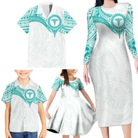 Personalised New Zealand Aotearoa Family Matching Long Sleeve Bodycon Dress and Hawaiian Shirt Nurse Tribal Teal Version LT05 - Polynesian Pride