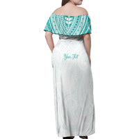 Personalised New Zealand Aotearoa Family Matching Off Shoulder Maxi Dress and Hawaiian Shirt Nurse Tribal Teal Version LT05 - Polynesian Pride