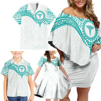 Personalised New Zealand Aotearoa Family Matching Off Shoulder Short Dress and Hawaiian Shirt Nurse Tribal Teal Version LT05 - Polynesian Pride