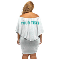Personalised New Zealand Aotearoa Family Matching Off Shoulder Short Dress and Hawaiian Shirt Nurse Tribal Teal Version LT05 - Polynesian Pride