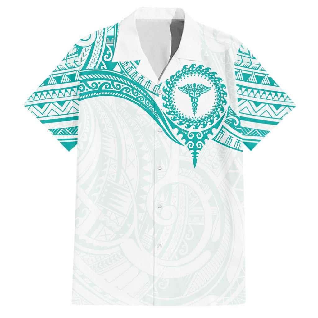 Personalised New Zealand Aotearoa Family Matching Puletasi and Hawaiian Shirt Nurse Tribal Teal Version LT05 Dad's Shirt - Short Sleeve Teal - Polynesian Pride