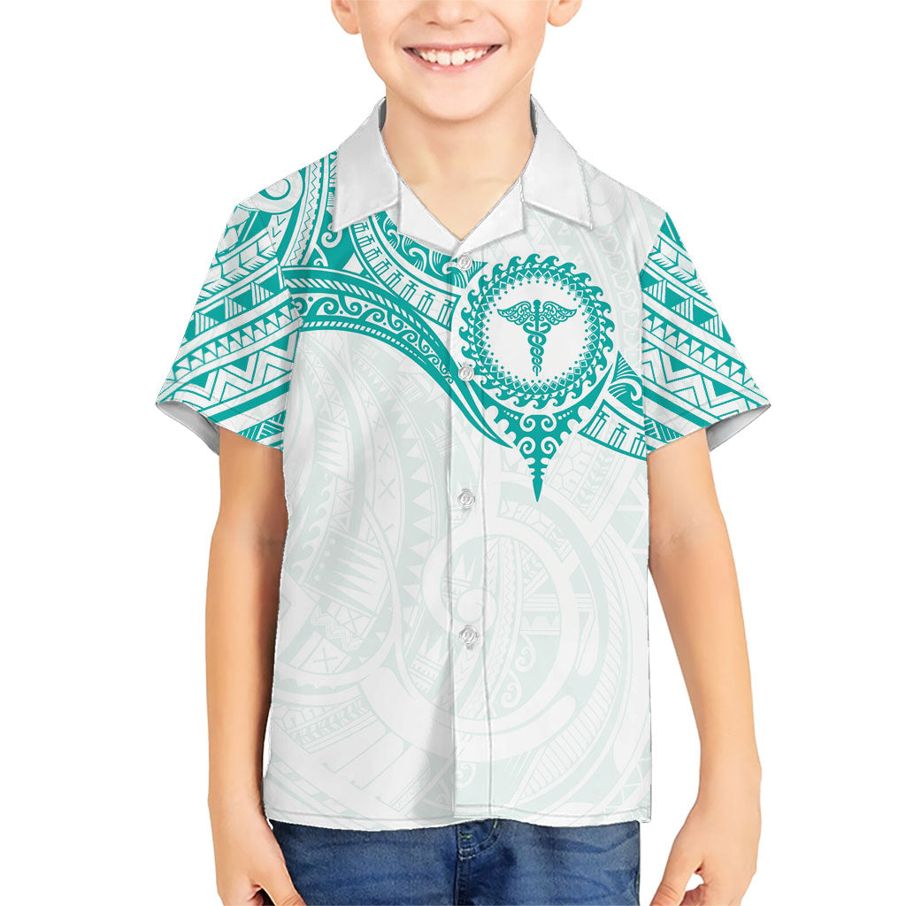 Personalised New Zealand Aotearoa Family Matching Tank Maxi Dress and Hawaiian Shirt Nurse Tribal Teal Version LT05 Son's Shirt Teal - Polynesian Pride
