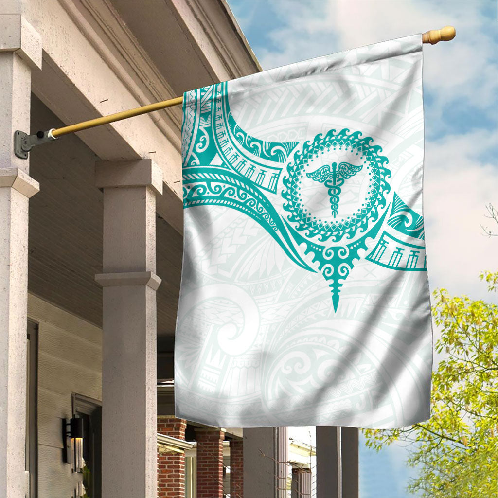 New Zealand Aotearoa Garden Flag Nurse Tribal Teal Version