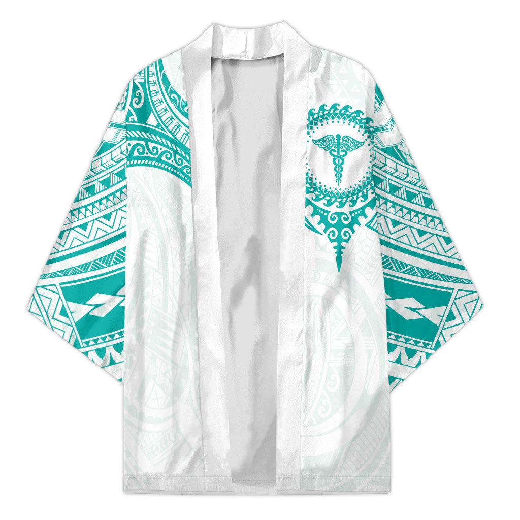 Personalised New Zealand Aotearoa Kimono Nurse Tribal Teal Version