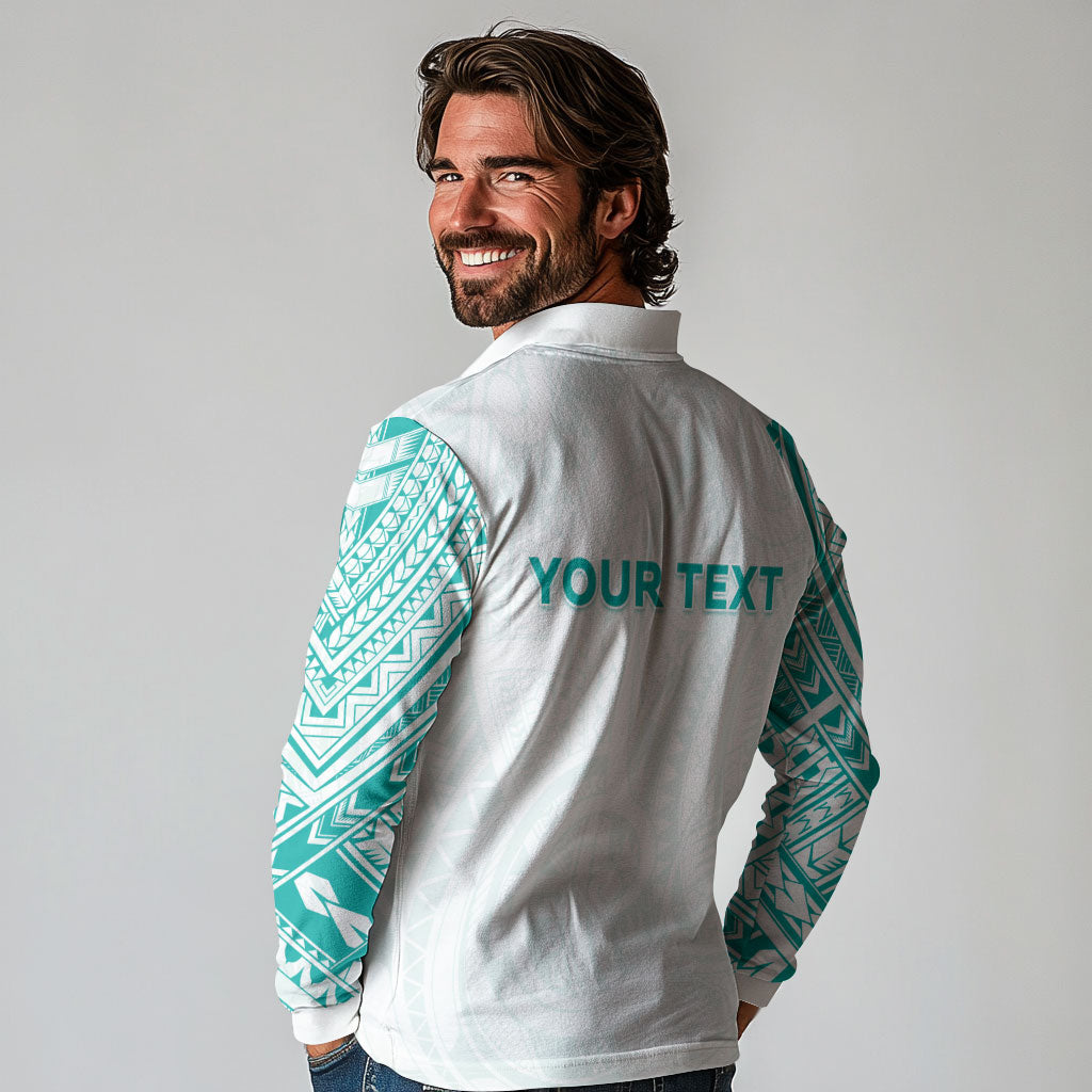 Personalised New Zealand Aotearoa Long Sleeve Polo Shirt Nurse Tribal Teal Version