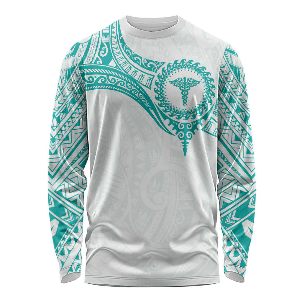 Personalised New Zealand Aotearoa Long Sleeve Shirt Nurse Tribal Teal Version