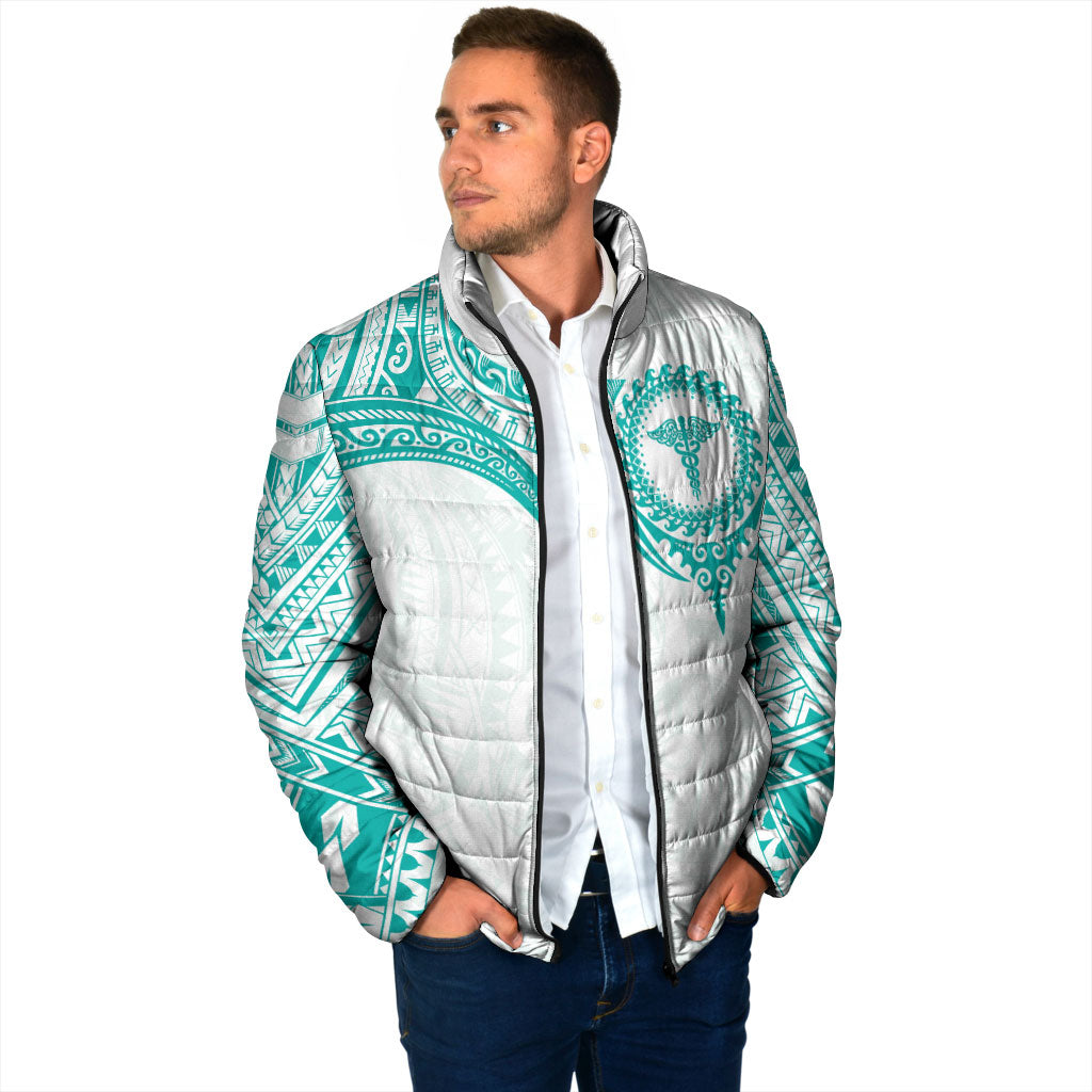Personalised New Zealand Aotearoa Padded Jacket Nurse Tribal Teal Version