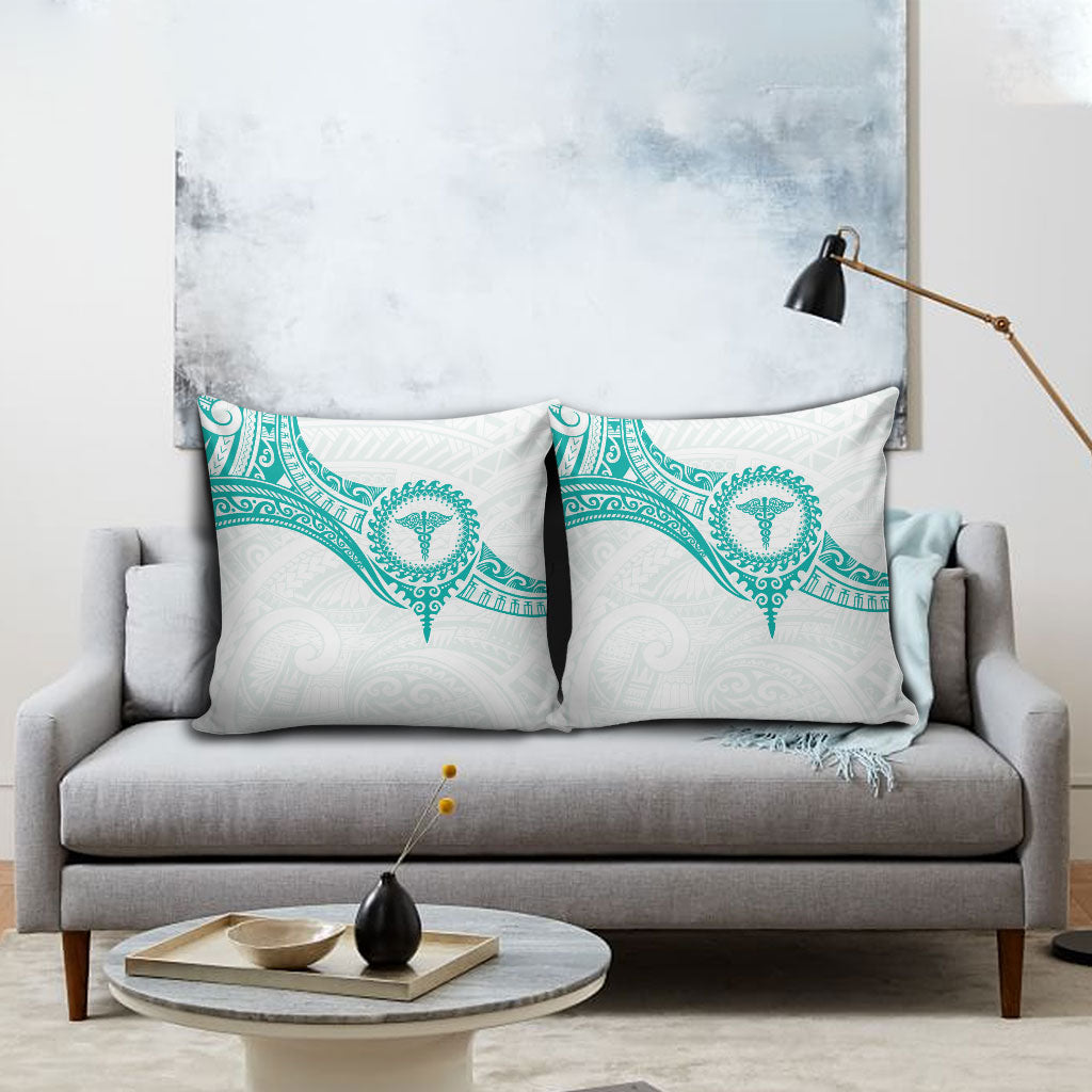 New Zealand Aotearoa Pillow Cover Nurse Tribal Teal Version