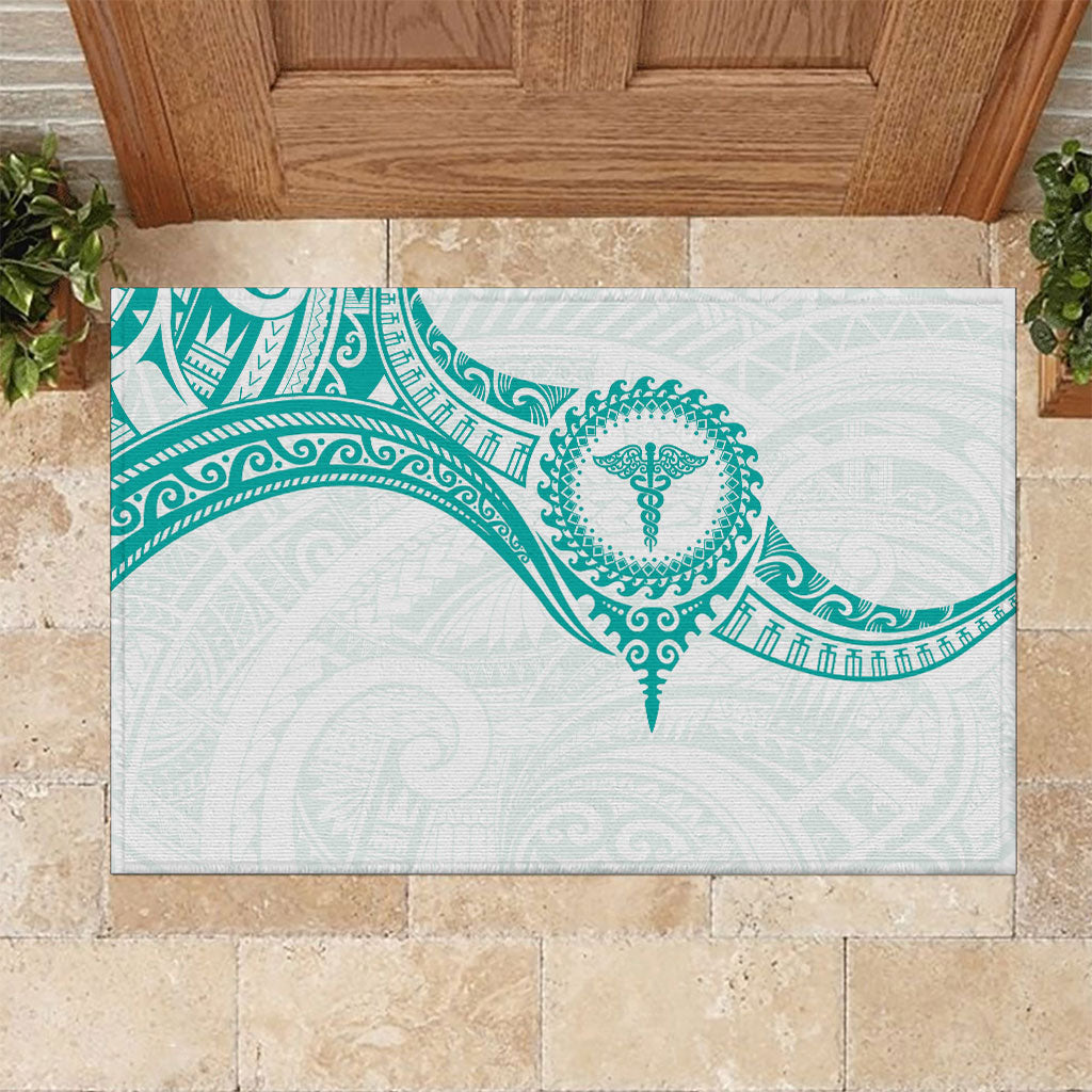 New Zealand Aotearoa Rubber Doormat Nurse Tribal Teal Version