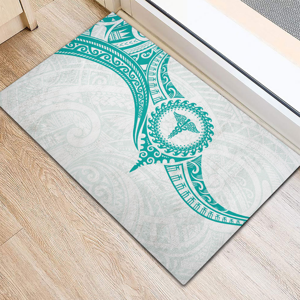 New Zealand Aotearoa Rubber Doormat Nurse Tribal Teal Version