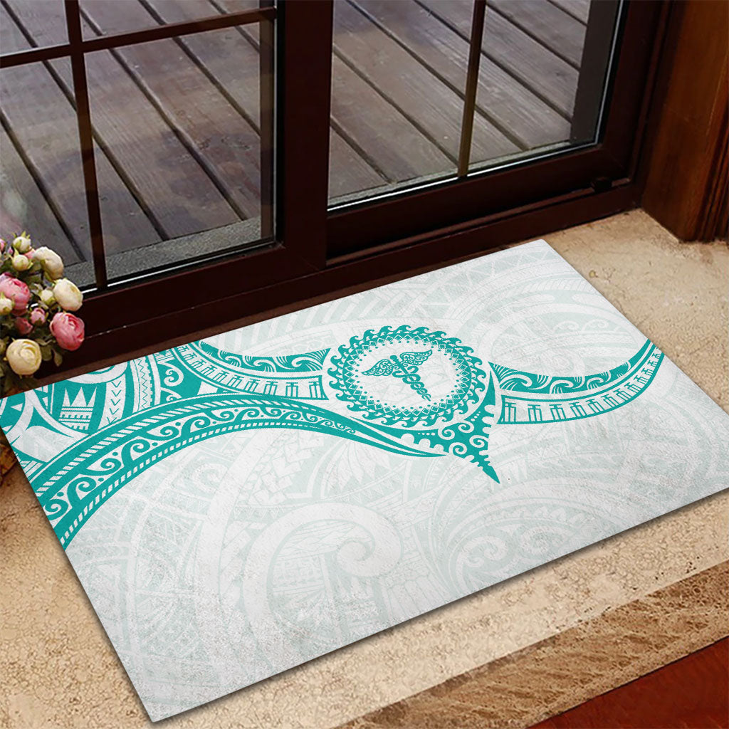 New Zealand Aotearoa Rubber Doormat Nurse Tribal Teal Version