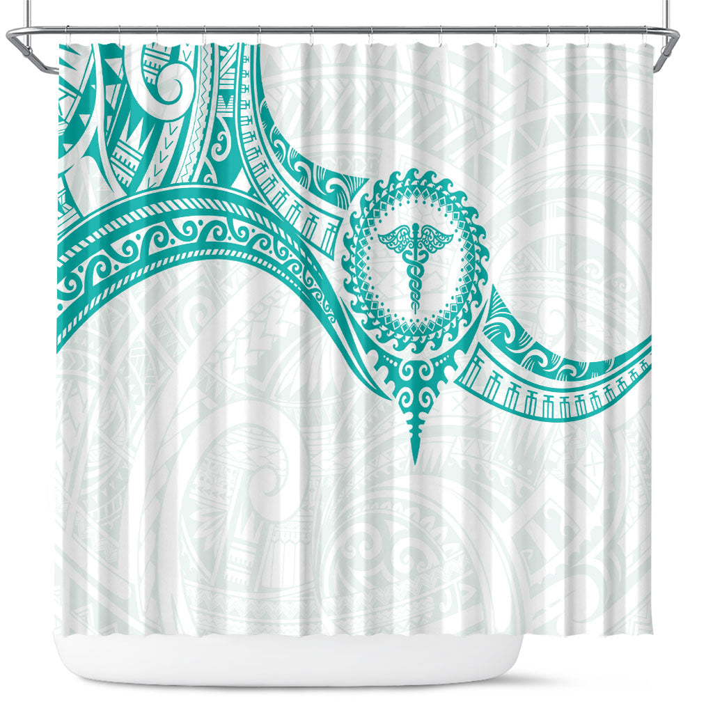 New Zealand Aotearoa Shower Curtain Nurse Tribal Teal Version