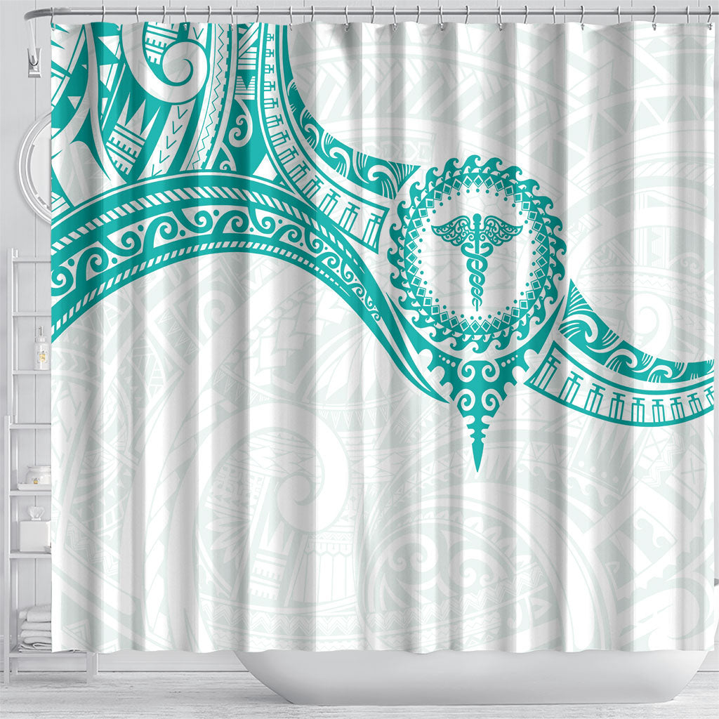 New Zealand Aotearoa Shower Curtain Nurse Tribal Teal Version