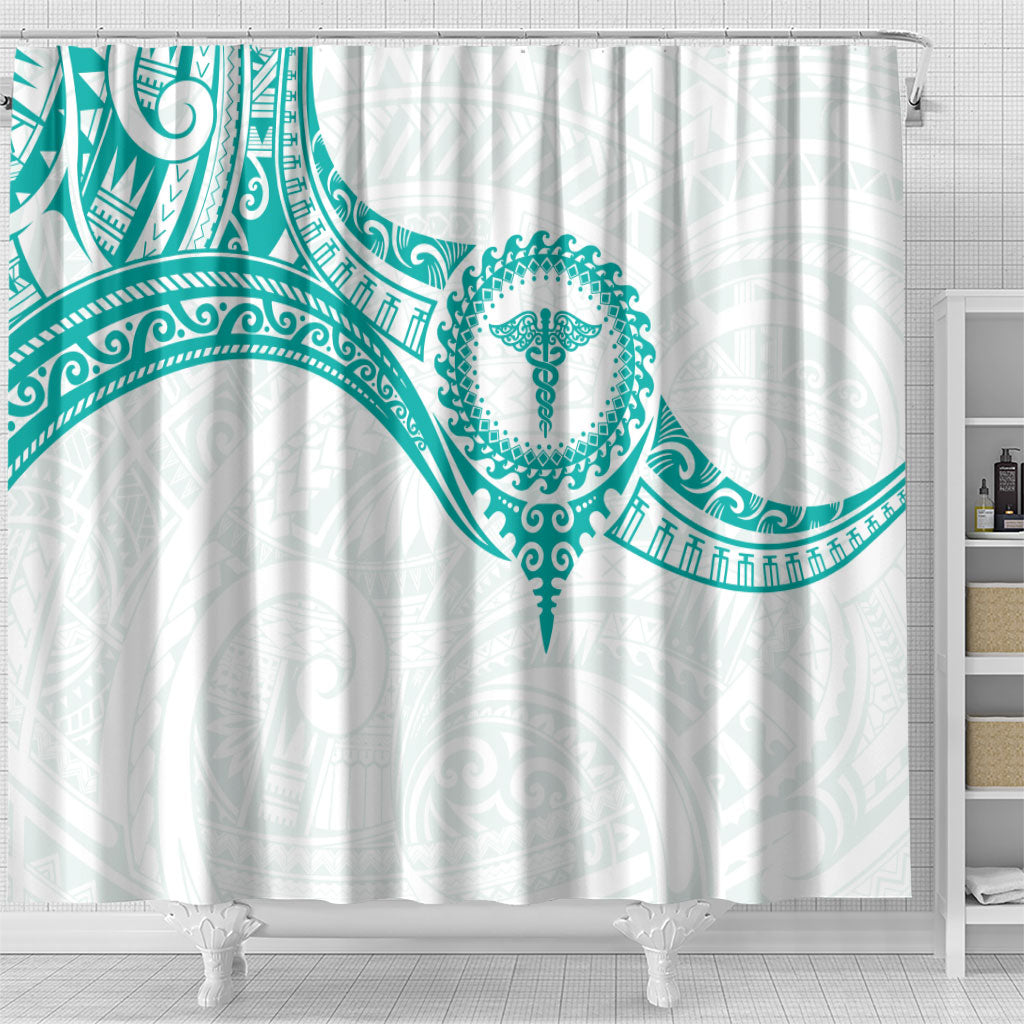 New Zealand Aotearoa Shower Curtain Nurse Tribal Teal Version