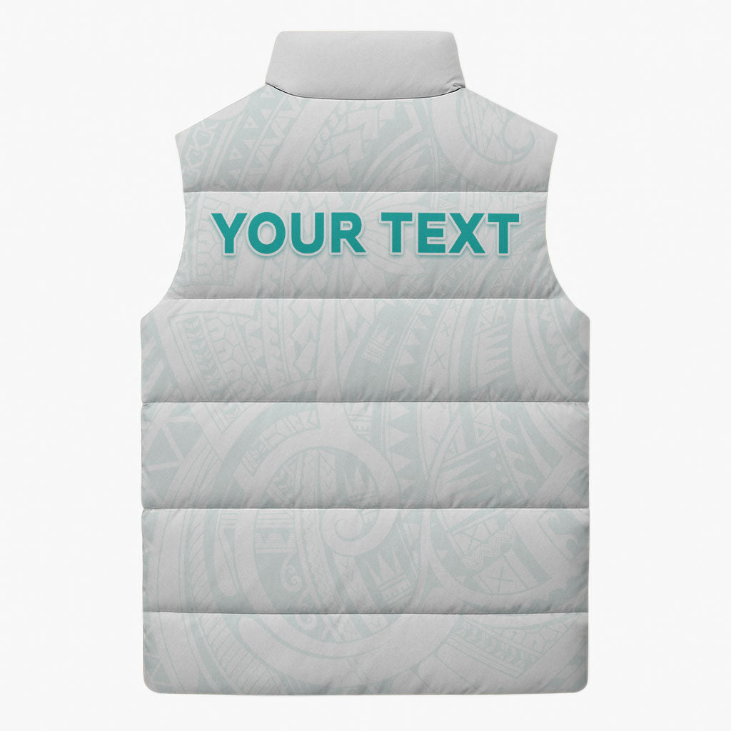 Personalised New Zealand Aotearoa Sleeveless Puffer Jacket Nurse Tribal Teal Version