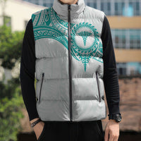 Personalised New Zealand Aotearoa Sleeveless Puffer Jacket Nurse Tribal Teal Version