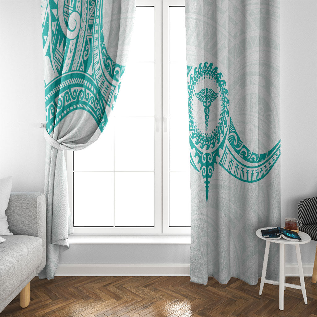 New Zealand Aotearoa Window Curtain Nurse Tribal Teal Version
